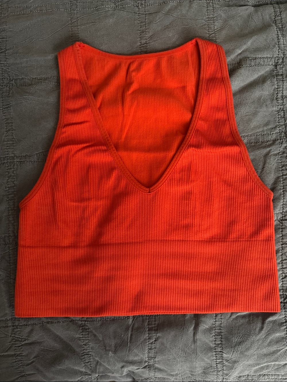 Ribbed V-Neck Crop Tank Top - Orange